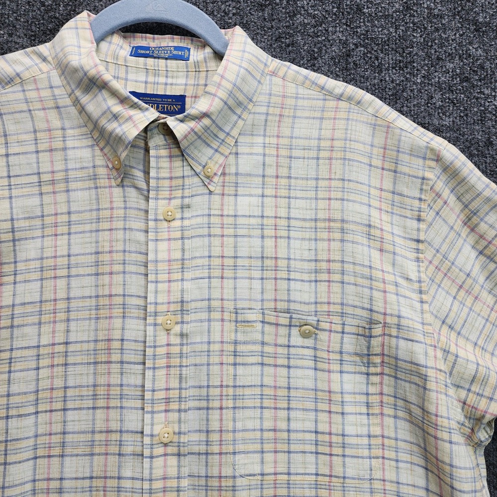 Pendleton Oceanside Mens Plaid Cotton Button Down Short Sleeve Shirt Large